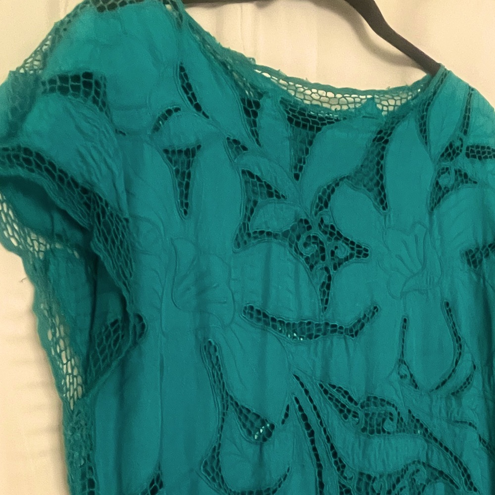 Vintage 80’s Teal Top Mesh & Orchid Cut Out Sleeveless  “SunDay”